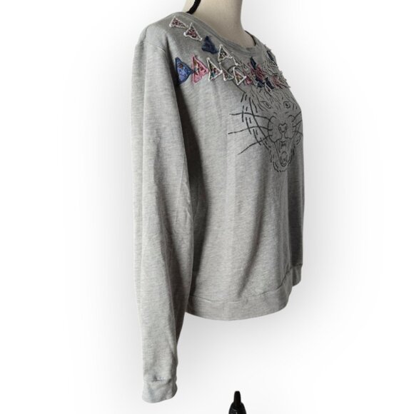 Anthropologie Luna Mercantile Co Tiger Graphic Patchwork Oversize Sweatshirt M - Picture 7 of 9